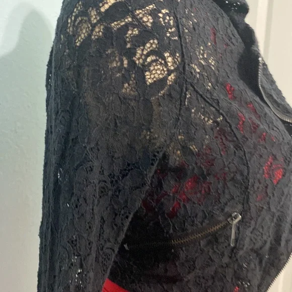 Vintage Black sheer Lace crop Biker style jacket size M - Picture 4 of 12